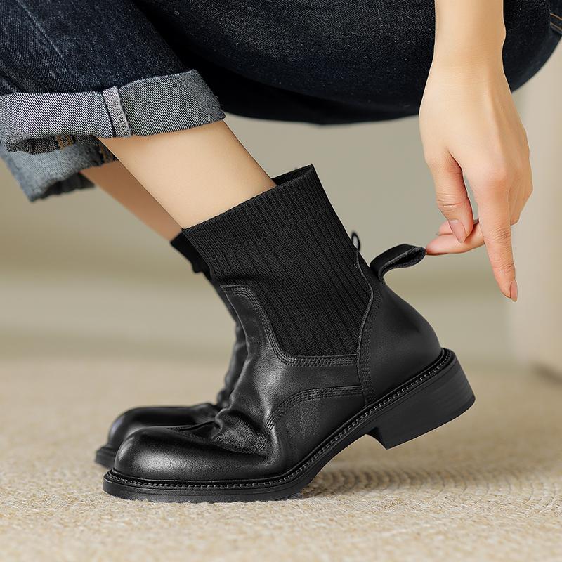 2024 Новые винтажные короткие сапоги для женщин из натуральной кожи на толстом высоком каблуке, осенне-зимняя обувь для женщин с квадратным носком, базовая офисная обувь для леди