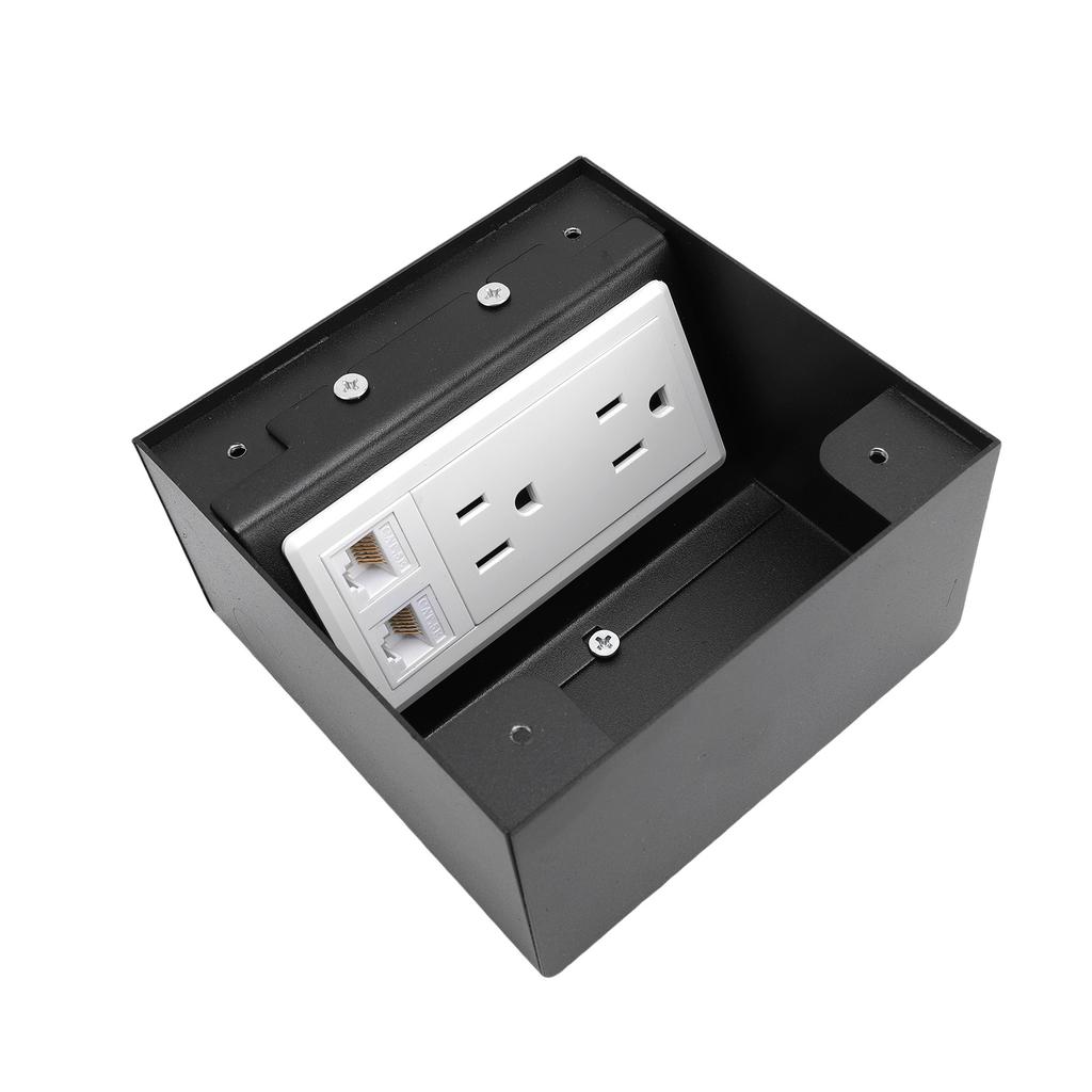Recessed Floor Socket 2 Receptacles 2 Network Ports PC Stainless Steel Floor Electrical Outlet with Sealing Ring