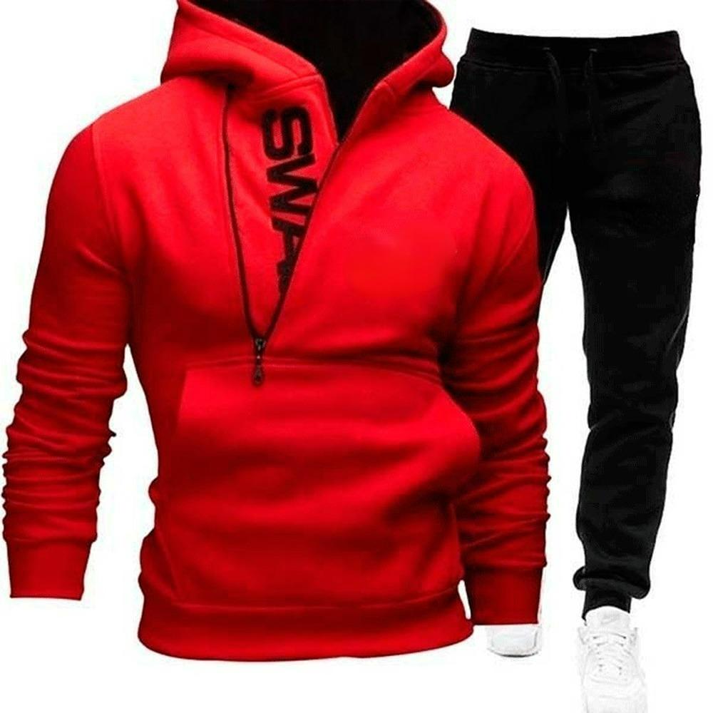 2024 Men Winter Casual Hoodies Suit Half Zipper Pocket Sports Outfit Letter Printed Comfortable Soft Slim Set