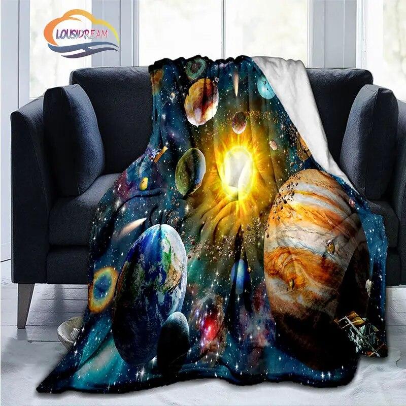 Space Universe and Many Planets In Galaxy Series Fashion Flannel Blanket Solar System Wallpaper Blanket Sofa Bed Warm