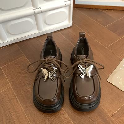 Туфли-лоферы на шнуровке в стиле ретро с круглым носком, универсальные, на толстой платформе и каблуке, в британском стиле, новые, маленькие кожаные туфли jk, осенние женские