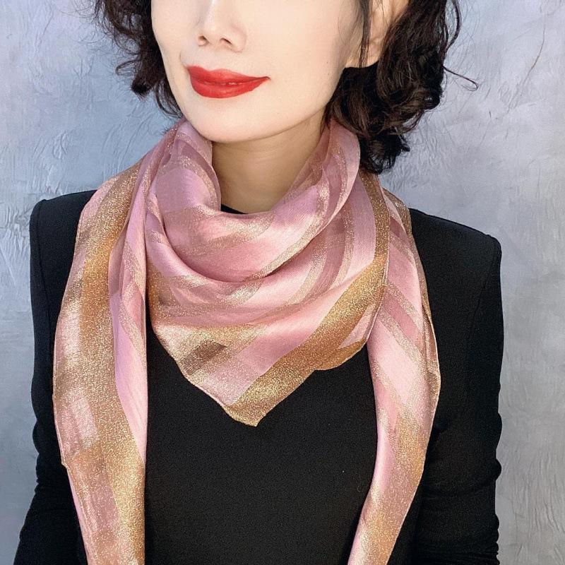 Корейский стиль, новый стиль, квадратный шарф с магнитной кнопкой из золотой проволоки, темпераментный шелковый шарф, ленивый шарф, модный и универсальный