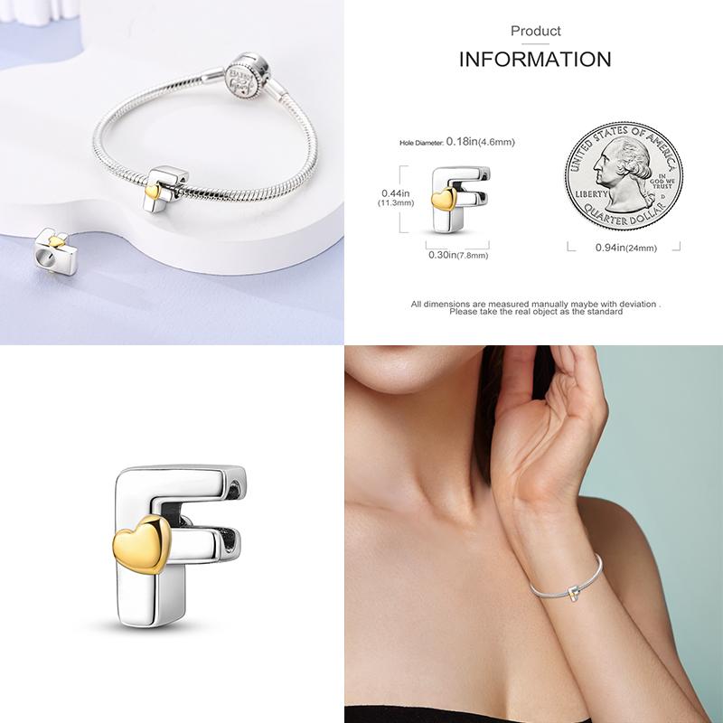 Новый 26 AZ Алфавит Бусина S925 Стерлингового Серебра Сердце ЛЮБОВЬ Письмо Шарм Подходит Оригинальный Браслет CZ Циркон Бисер Ювелирные Изделия