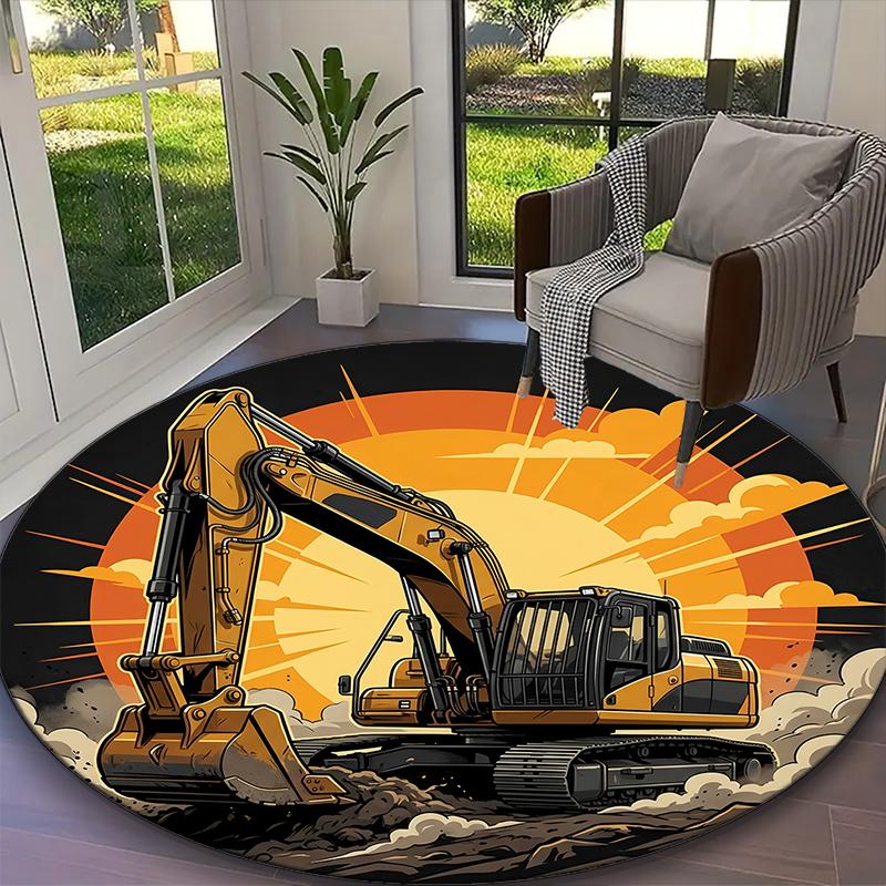 1pc Digital Printed Chair Rug for Home Office Use, Blue Balance Excavator Carpet Appropriate for All Seasons, Soft Round Carpet