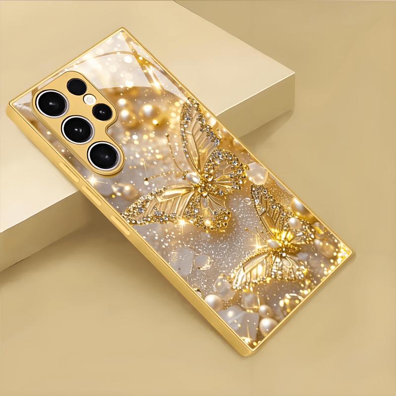 Гальванизированный золотой новый чехол для телефона для Samsung Galaxy S26 Ultra S25 Plus S24 S23 S22 fe закаленное стекло Художественные текстурные узоры