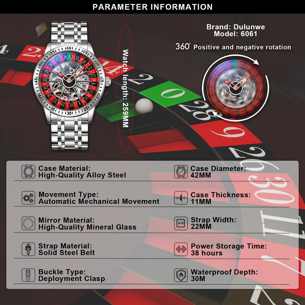 Мужские механические часы автоматические роскошные с вращающимся диском наручные часы мужские повседневные водонепроницаемые светящиеся часы