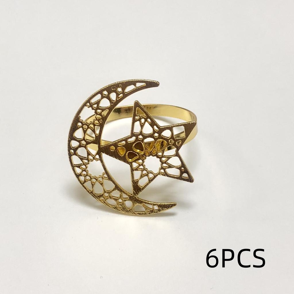 6 шт. золотых серебряных колец для салфеток на праздник Рамадан, украшение стола, исламская мусульманская вечеринка, луна, звезда, пряжка для салфеток, подарки на праздник Рамадан