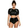 Women Waterproof Vinyl Crop Top Short Sleeve Hook Loop Fastener Sides Diaper Cover Shorts Adaptive Swimwear Set