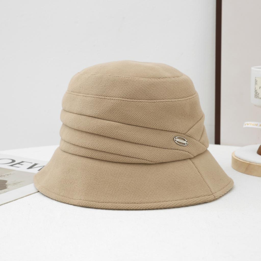 Big head circumference hat female autumn and winter mother fashion exquisite elegant basin hat plain travel show face small bucket hat