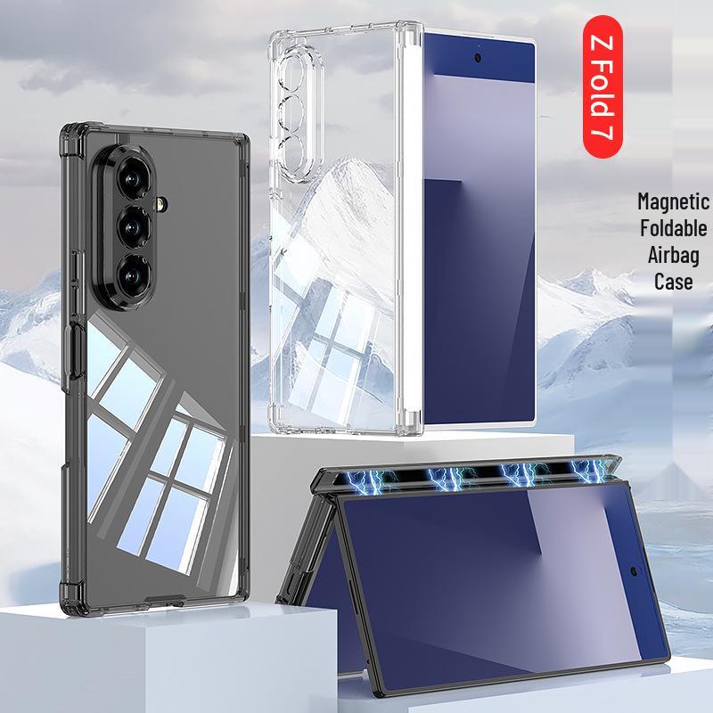 Магнитный прозрачный защитный чехол для Samsung Z Fold7 со встроенной защитной пленкой-подушкой
