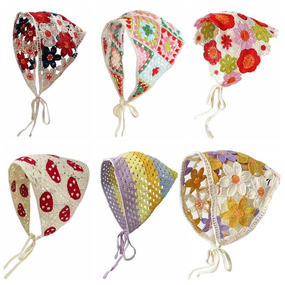 Little Daisy Knitting Flower Headband Multicolor Hair Band Triangular Turban Scarf Women Girls