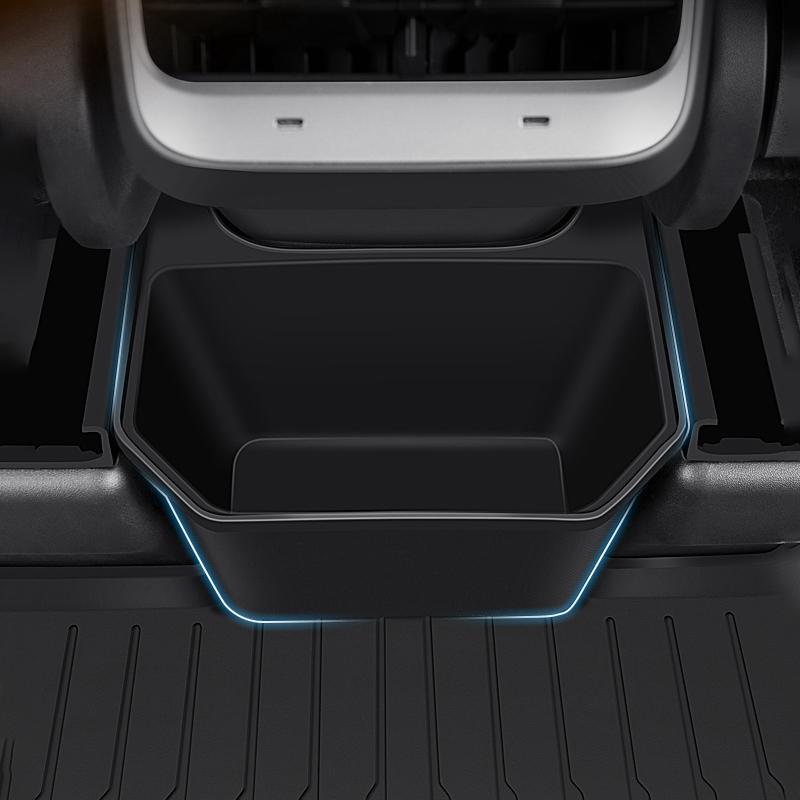 For Tesla Model Y 2021-2023 Rear Center Console Storage Box TPE Organizer Box with Cover Trash Can Under Seat Car Accessories