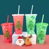 24oz Capacity Cold Drink Cup With Straws Iced Coffee Cup Reusable Straw Cup  Christmas Holiday