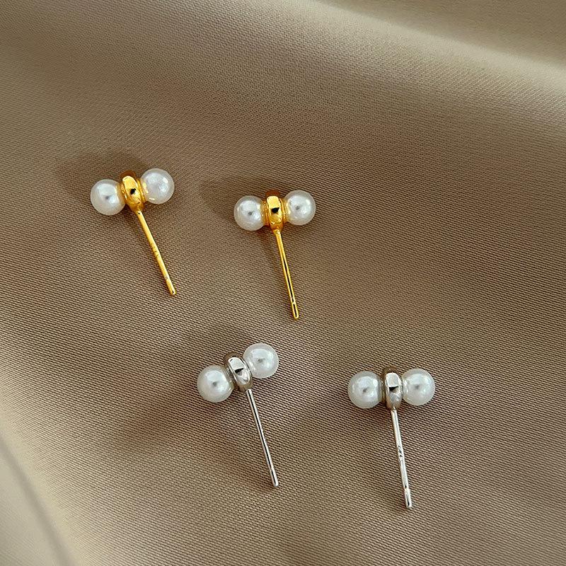 Две жемчужные серьги Геометрические серьги Маленькие, простые ретро-серьги с элегантным темпераментом