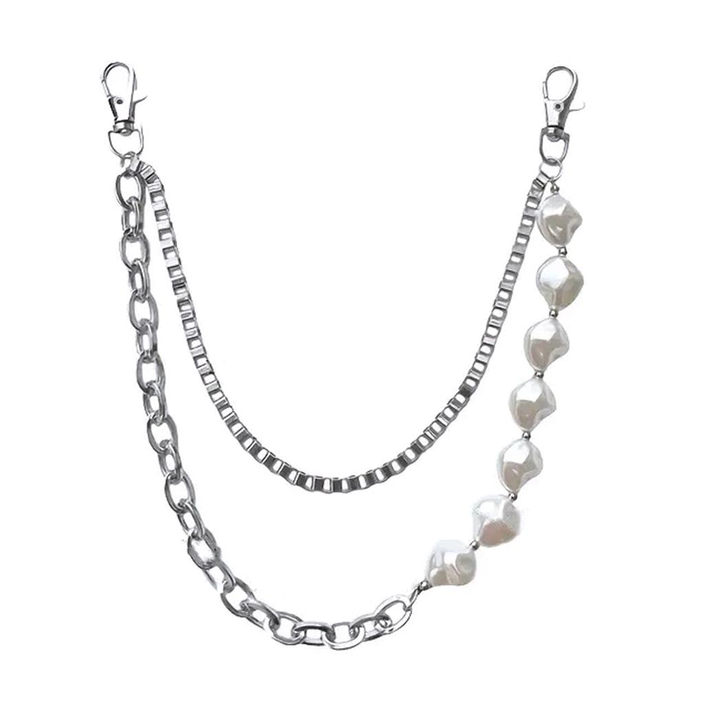 Модный ремень-цепочка с нерегулярными бусинами из искусственного жемчуга, цепочка для брюк, идеально подходит для модных и музыкальных фестивальных нарядов