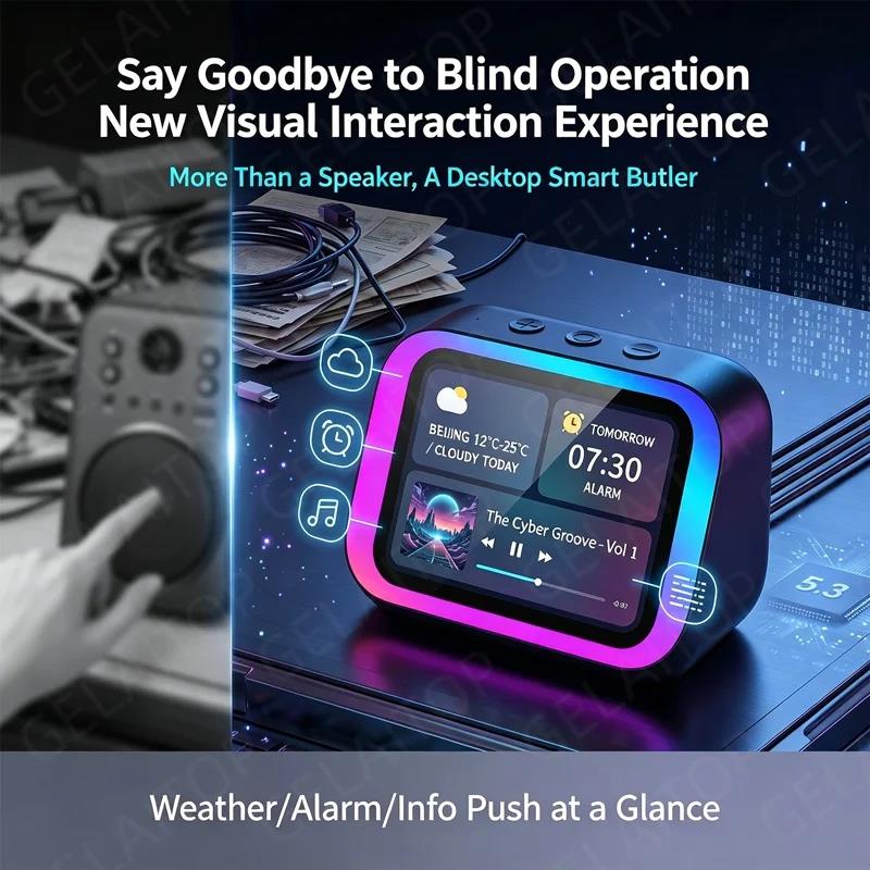 Портативная умная колонка с голосовым помощником и RGB-подсветкой, Bluetooth-будильник для спальни, гостиной - Беспроводная, громкая связь, Contr