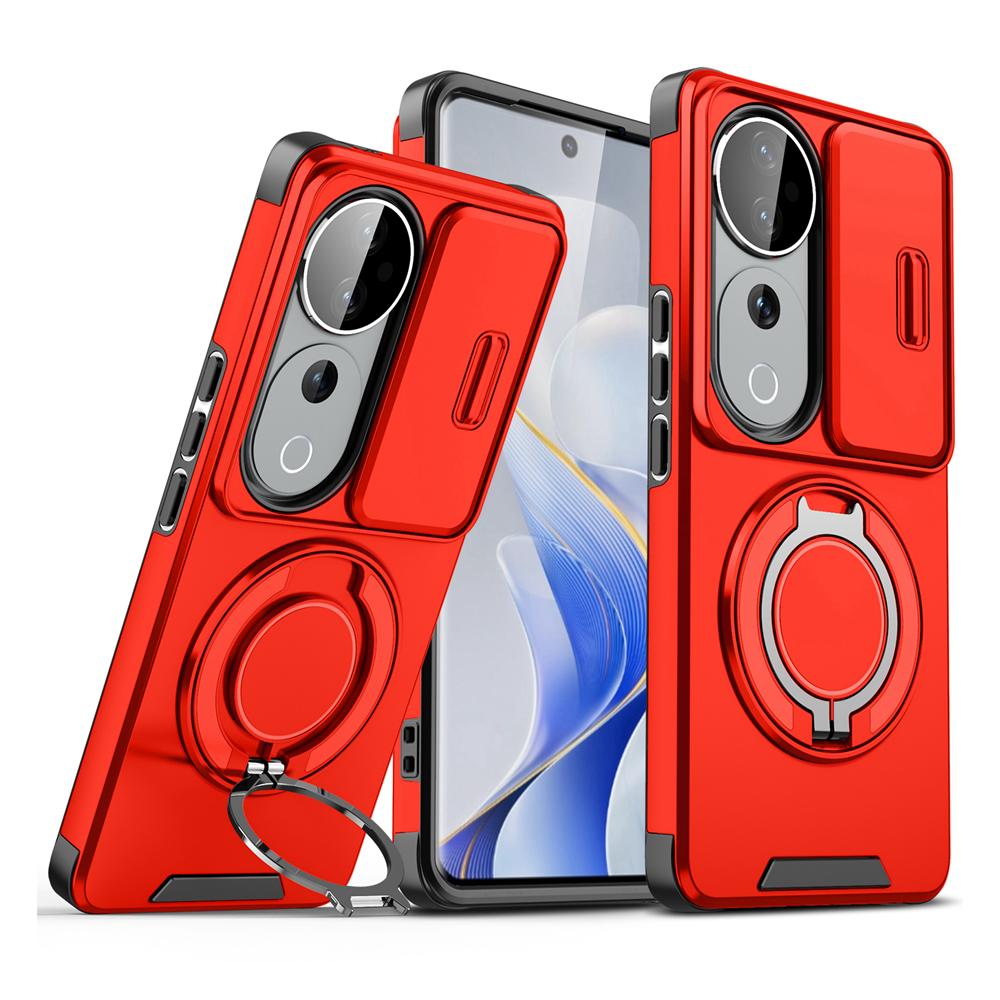KEYSION 360°Rotating Ring Stand Phone Case for VIVO V40 Pro 5G Slide Camera Protection Magnetic Shockproof Cover for VIVO V40 5G