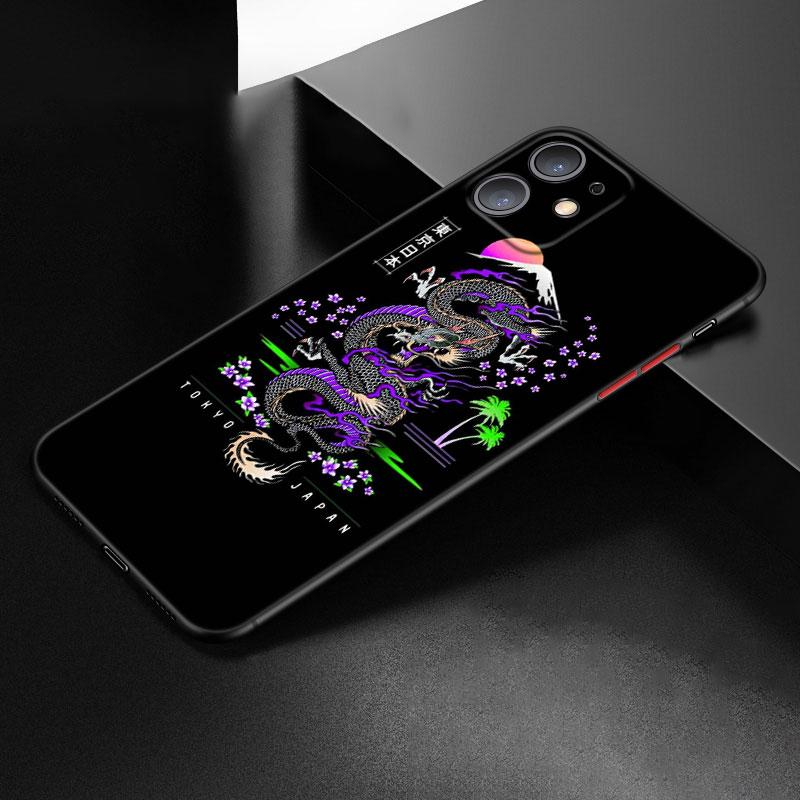 Japanese Wave Anime Dragon Phone Case For Apple iPhone 12 13 Mini 11 Pro Max XR X XS MAX 8 7 6S 6 Plus SE 5S 5 2020 Black Cover