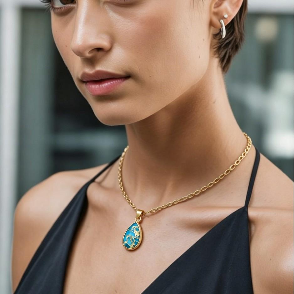 High quality natural stone emperor stone water drop pendant Seiko couple necklace niche Ins jewelry