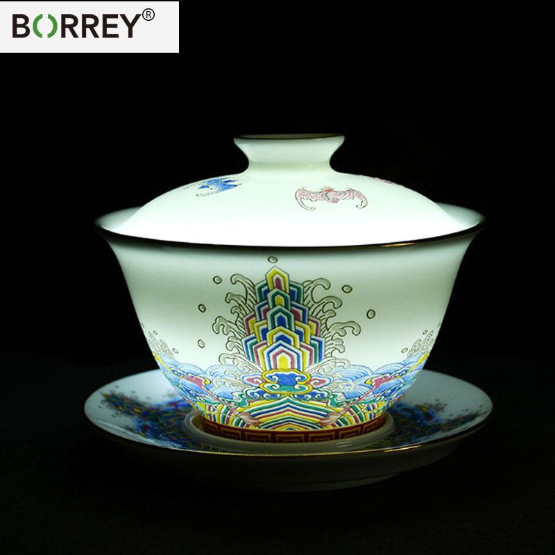 BORREY Цзиндэчжэнь, керамическая гайваньская фарфоровая чашка и блюдце, супницы, эмалированная чашка, дорожный чайный сервиз кунг-фу, чайник Пуэр Улун, 150 мл