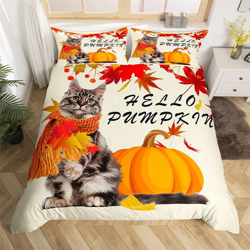 Happy Thanksgiving Duvet Cover Fall Maple Leaf Bedding Set Microfiber Gnome Gold Pumpkin Farm Harvest Comforter Cover Twin King