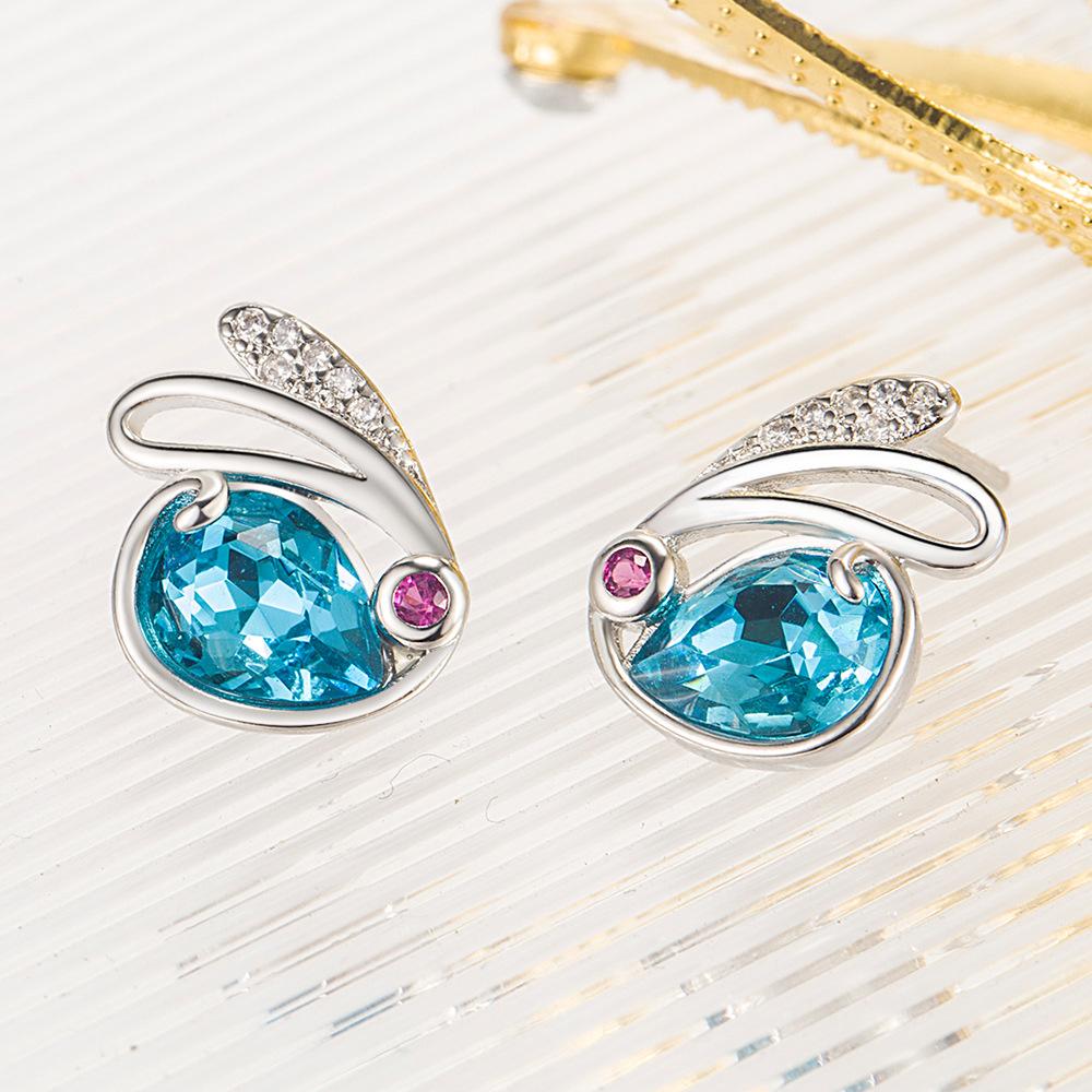 Милый милый кролик кулон ожерелье комплект серьги-гвоздики женский кролик синее кристальное ожерелье