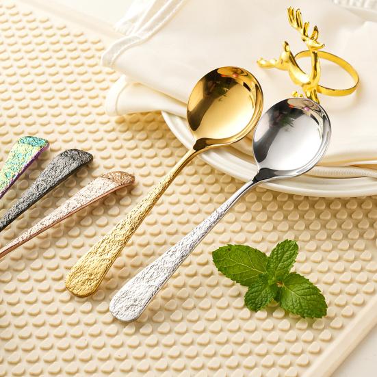 Ложка из нержавеющей стали Yousheng с противоскользящей ручкой, дизайн с узором «молоток», ложка для супа, риса, лапши, многофункциональный кухонный инструмент