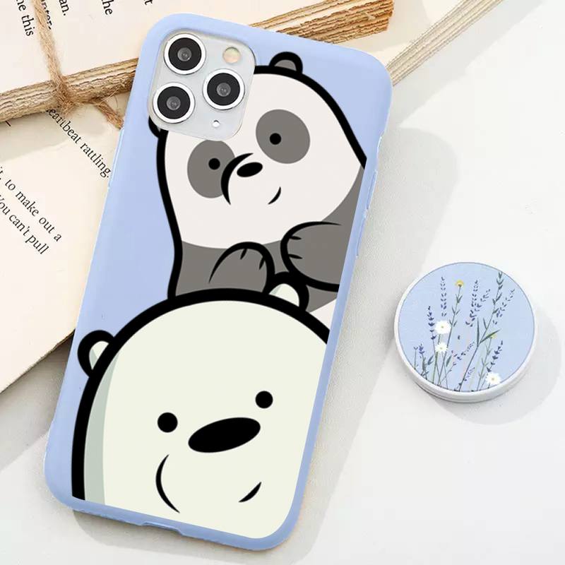 Чехол для телефона с изображением мультяшного аниме-медведя для iPhone 11 12 13 Mini Pro Xs Max 8 7 6 6S Plus X XR Solid Candy Color Case