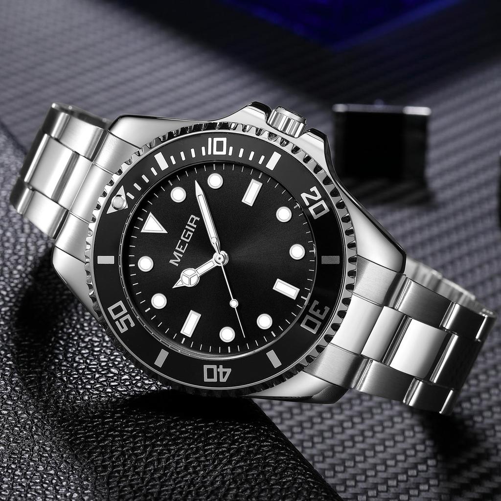 Megir Luxury Stainless Steel Strap Men's Business Wristwatches Waterproof Male Quartz Military Watches Clock Reloj Hombre 1090