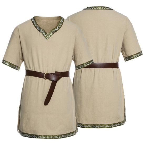 Средневековая туника викингов, рубашка с v-образным вырезом и короткими рукавами, вышивка с поясом, косплей, сцена, события эпохи Возрождения, костюм на Хэллоуин, пиратский топ