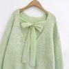 2024 Зимний женский свитер в европейском и американском стиле с открытой спиной и бантом, с длинным рукавом, вязаный