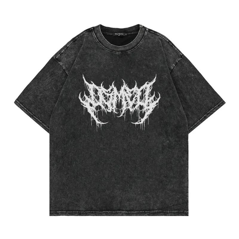 Винтажная панк-футболка Loose Wash, готическая графика, нейтральная уличная, уличная, старомодная, мужская и женская повседневная футболка