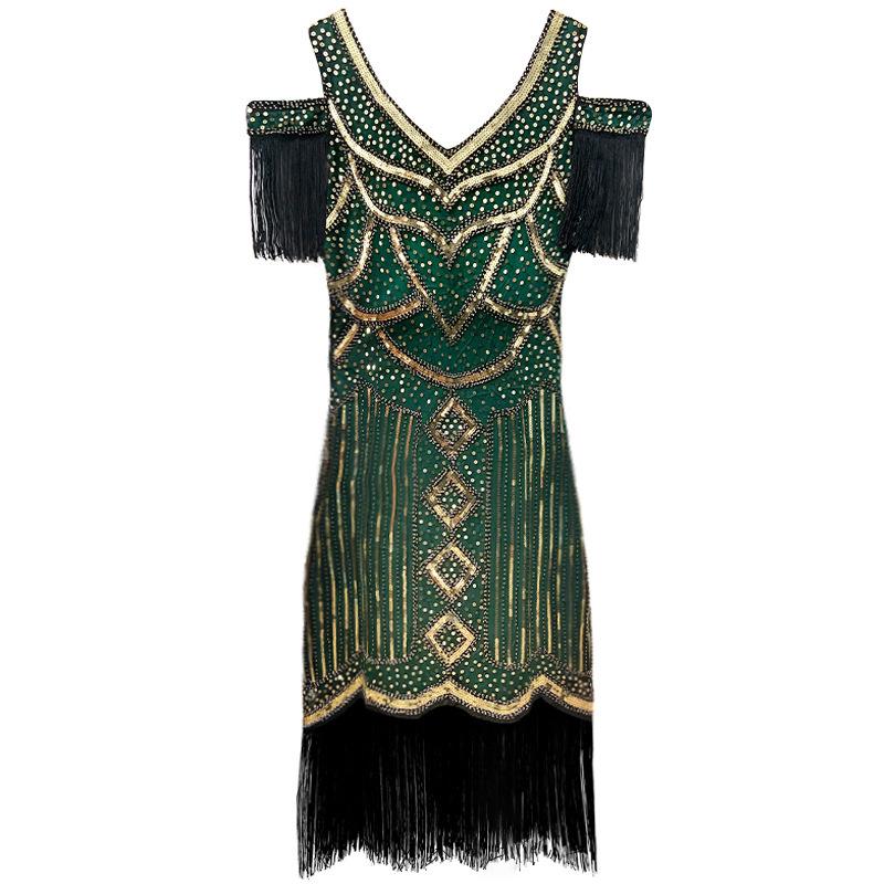 Retro Gatsby 1920s Sequin Tassel Evening Dress, Sizes XS-4XL