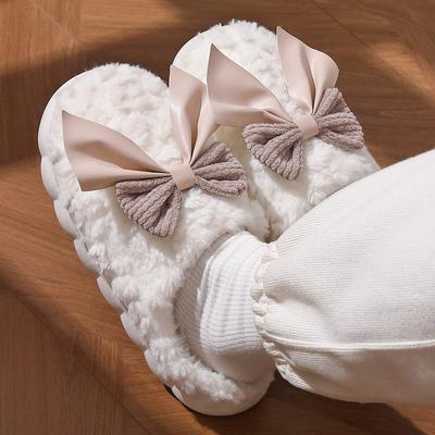 Хлопковые тапочки с бантом сезон девушка милые плюшевые тапочки для дома домашние женские плюшевые тапочки