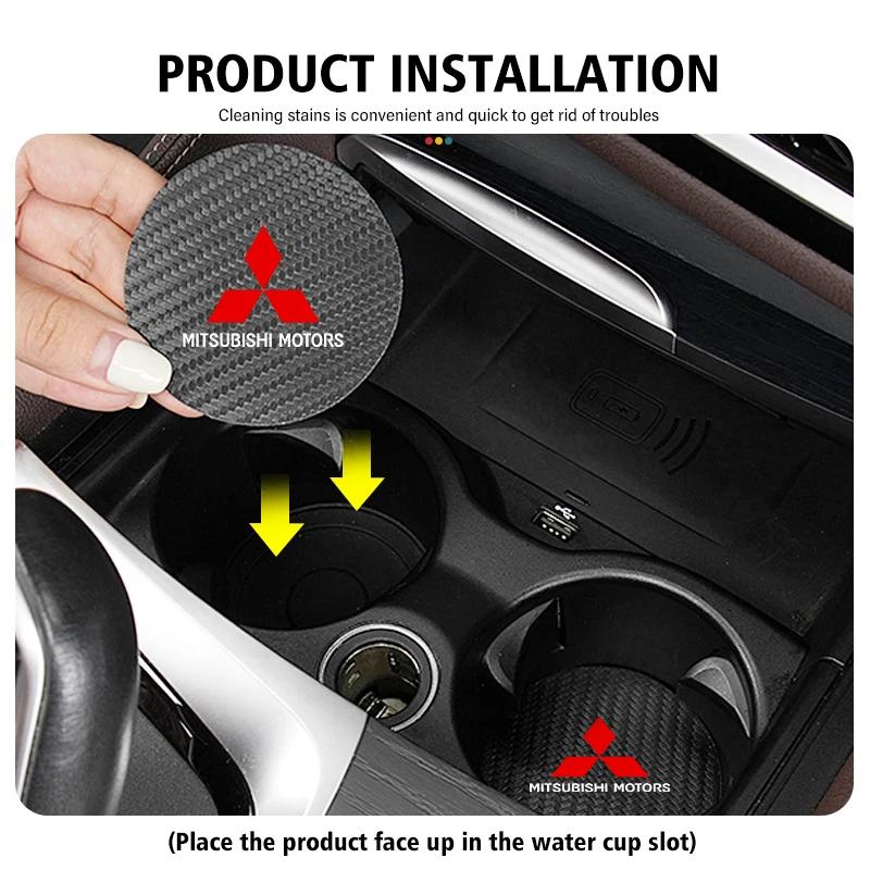 ydzh7 2pcs Carbon Fiber Car Water Cup Coaster Non-slip Pad Mat for Mitsubishi Outlander Lancer Pajero Interior Decoration Accessories