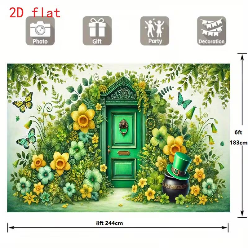 Irish Garden 2D Backdrop, Leprechaun Hat & Floral Photo Background