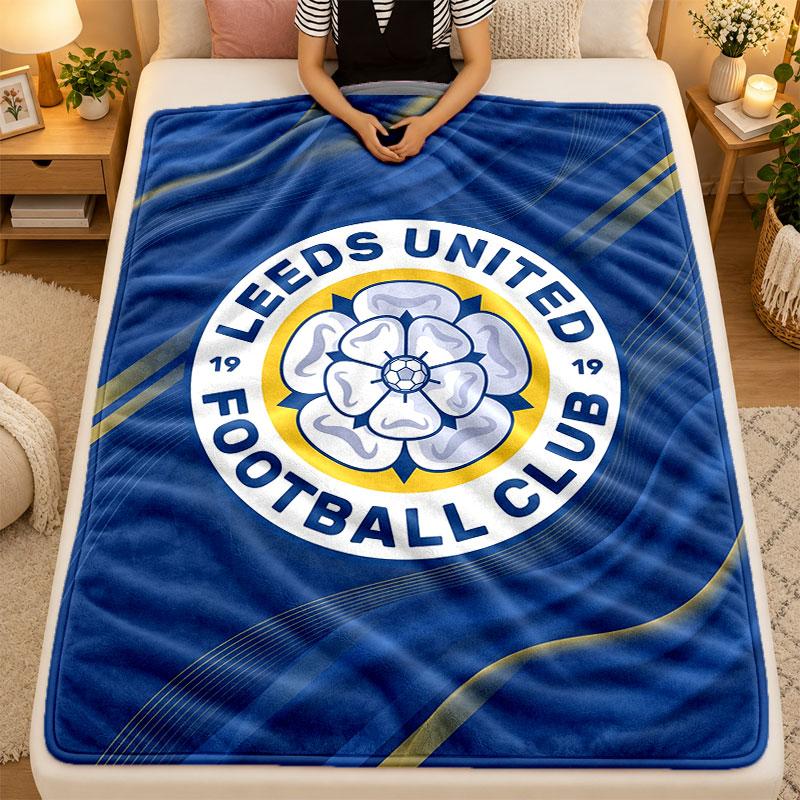 Flannel BlanketLeeds United Warm Soft Throw Blanket for Indoor Sofa Bed Living Room Use