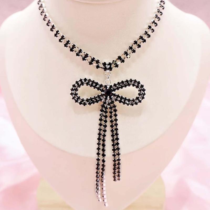 1Set Versatile Bow Design Earrings Necklace Set For Women Girls Vintage Necklace Drop Earrings Wedding Jewelry Gifts