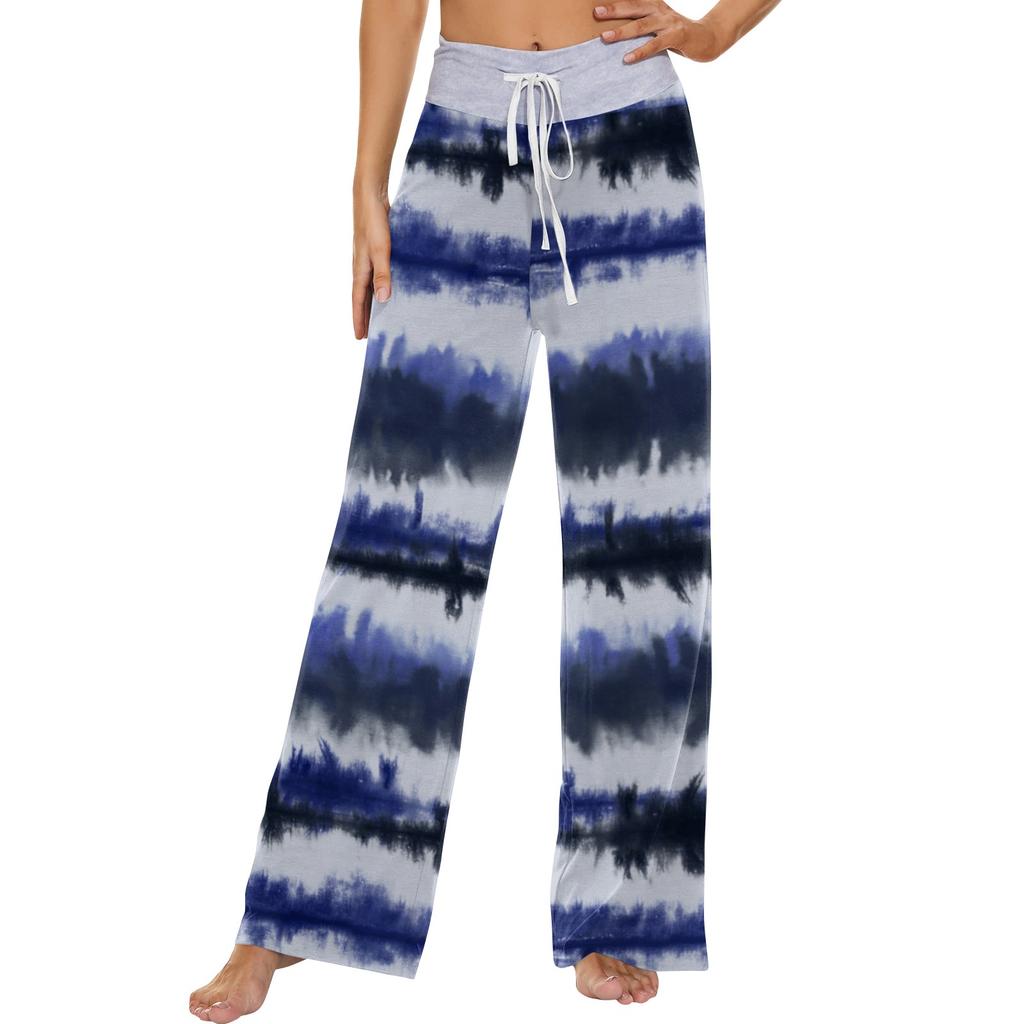 Women's Fashion Casual Comfortable Pajama Pants Tie-Dye Printed Drawstring Wide Leg Pants Trousers