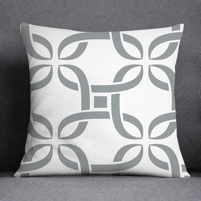 Gray Low White Flower Pattern Home Decoration Pillowcase Square Pillowcase Home Office Decoration Cushion Cover