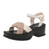 Fashion Thick Soled Sandals for Women 2025 Spring/summer New Korean Version Checkered Color Blocked Thick Heel Square Toe Sandals