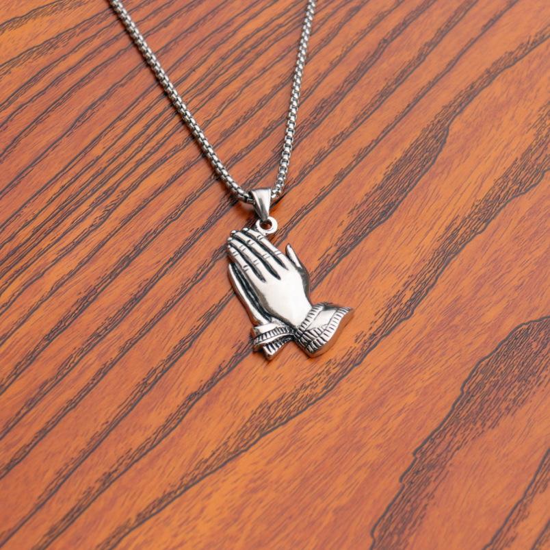 Хип-хоп Iced Out Bling Молящиеся руки Мужские подвески Ожерелья Золотого цвета Большая молитва Иисус Ожерелье Ювелирные изделия