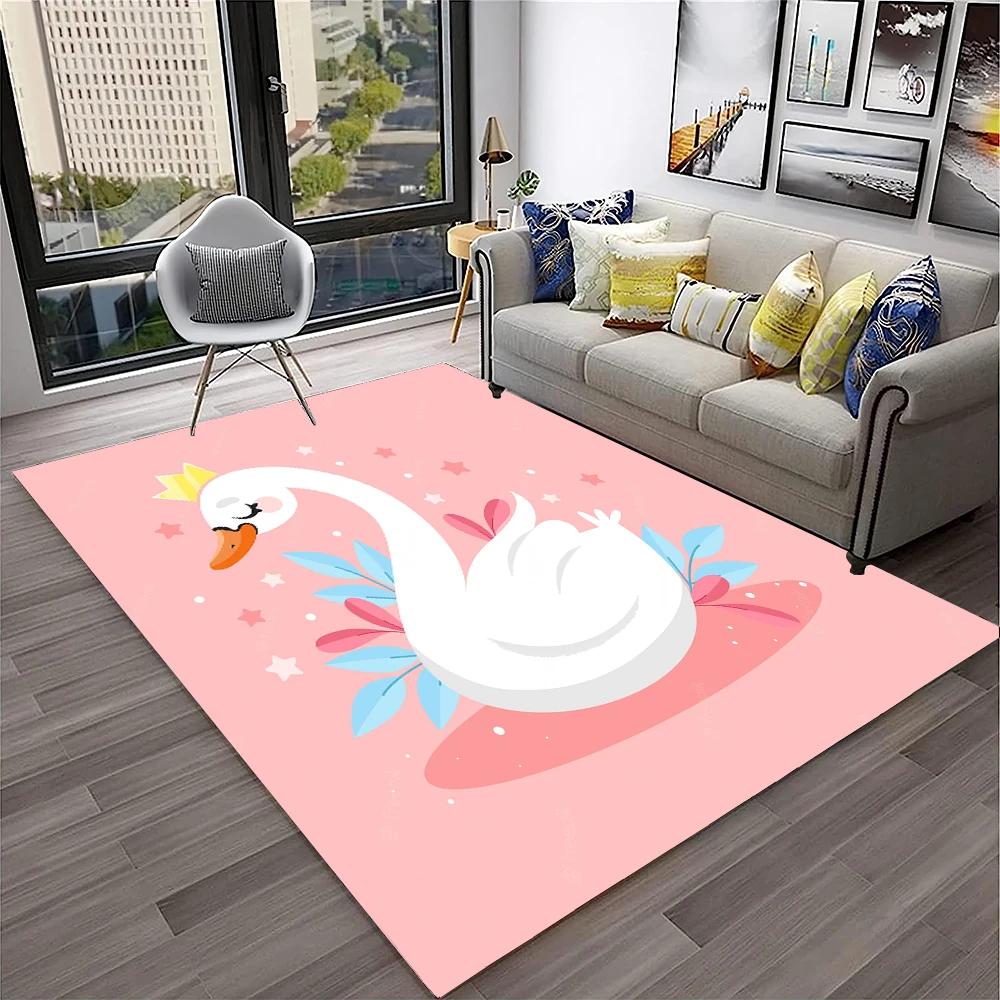 3D Cute Swan Princess Cartoon Cygnus Carpet Rug for Home Living Room Bedroom Sofa Doormat Decor,kids Area Rug Non-slip Floor Mat