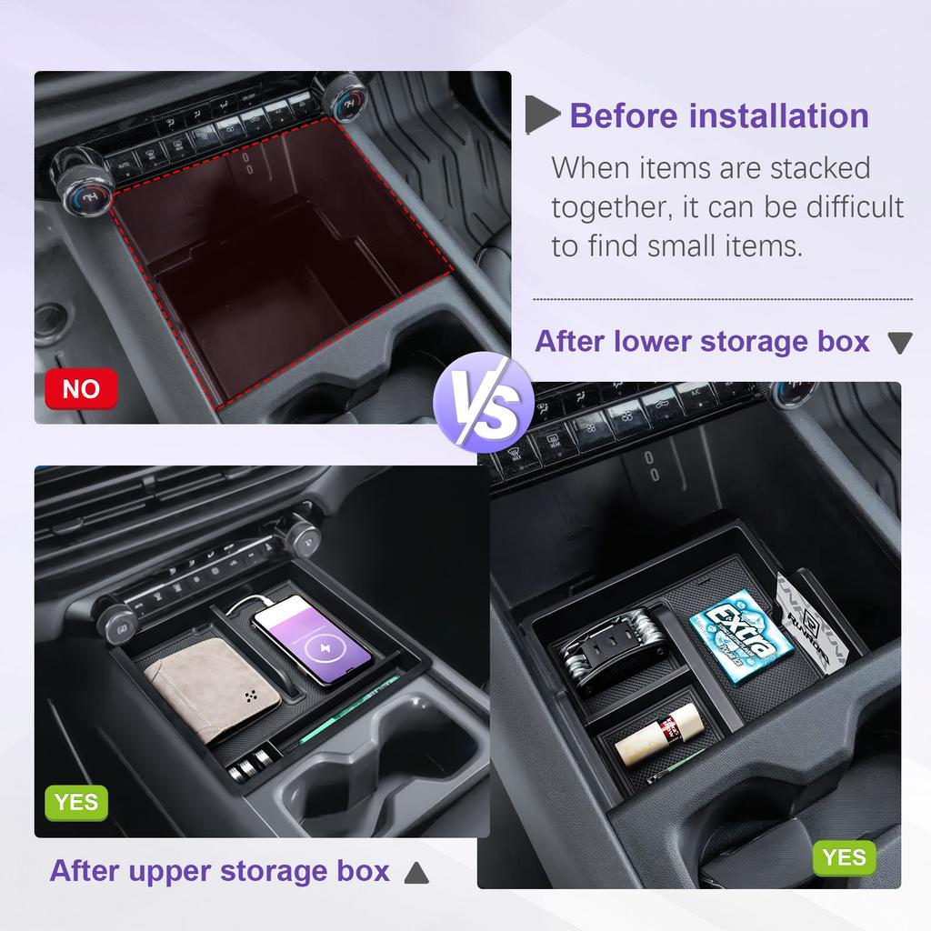 Middle Center Console Organizer For 2025-2025 Chevy Silverado EV Work Truck (WT) Front Center Console Storage Armrest Box Tray