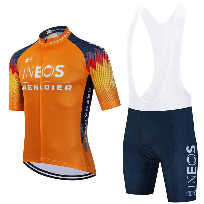 Mens Cycling Jersey Bib Shorts Set - Red Orange Colorway Breathable Bike Wear Road MTB