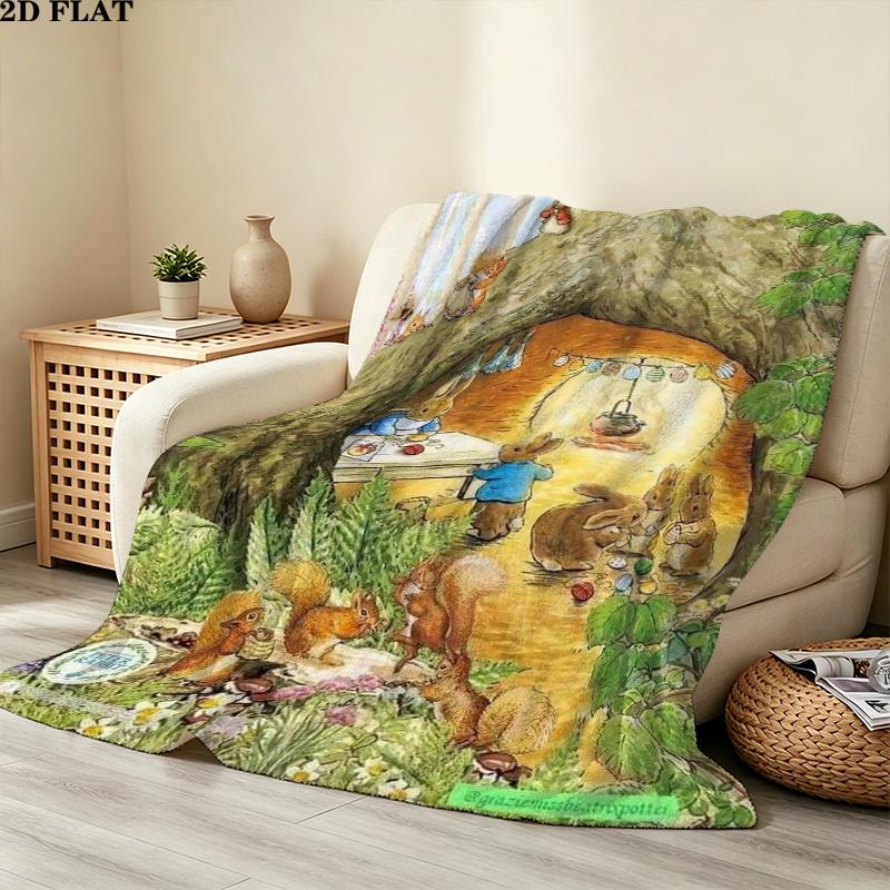 Tale Peter Rabbit Print Flannel Blanket, High quality Comfortable for All Seasons, Home Decor, Warmth and Comfort, Perfect for Christmas Gifts