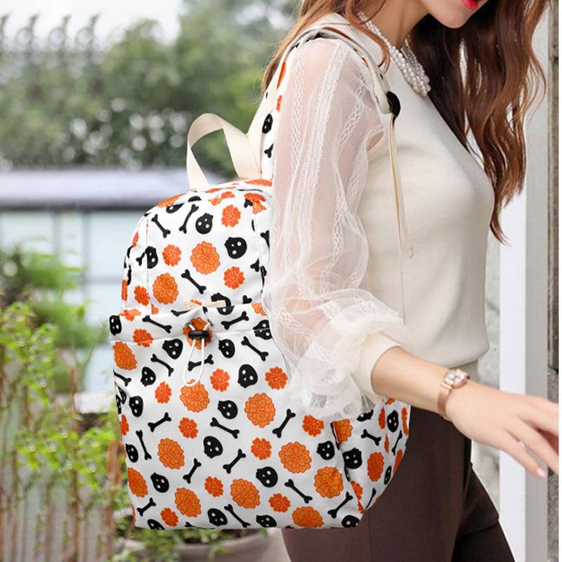 Halloween Backpack New Skull Print Women Backpack Fashion Large-capacity Lightweight Travel Commuter Backpack