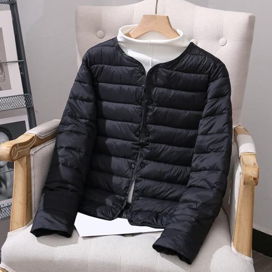 Women Cotton Jacket Solid Color Padded Single-breasted Soft Long Sleeve Cardigan Warm Lightweight Cold Resistant Lady Down Coat