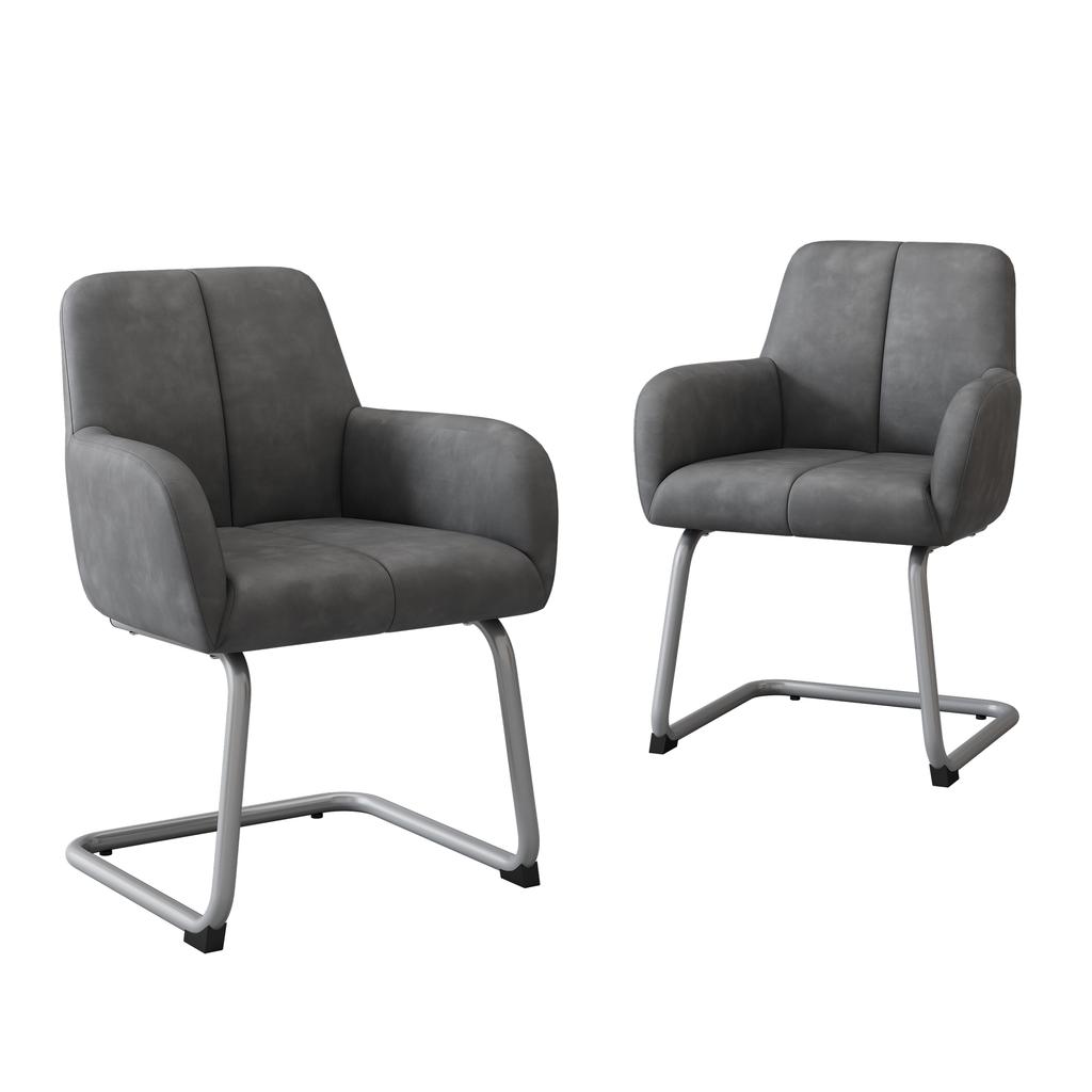 Dining Chair, Set of 2, Armchair, Modern, Minimalist Casual Chair, Living Room-Bedroom Chair with Curved Steel Feet, Grey [OLD SKU:WF310649AAG]
