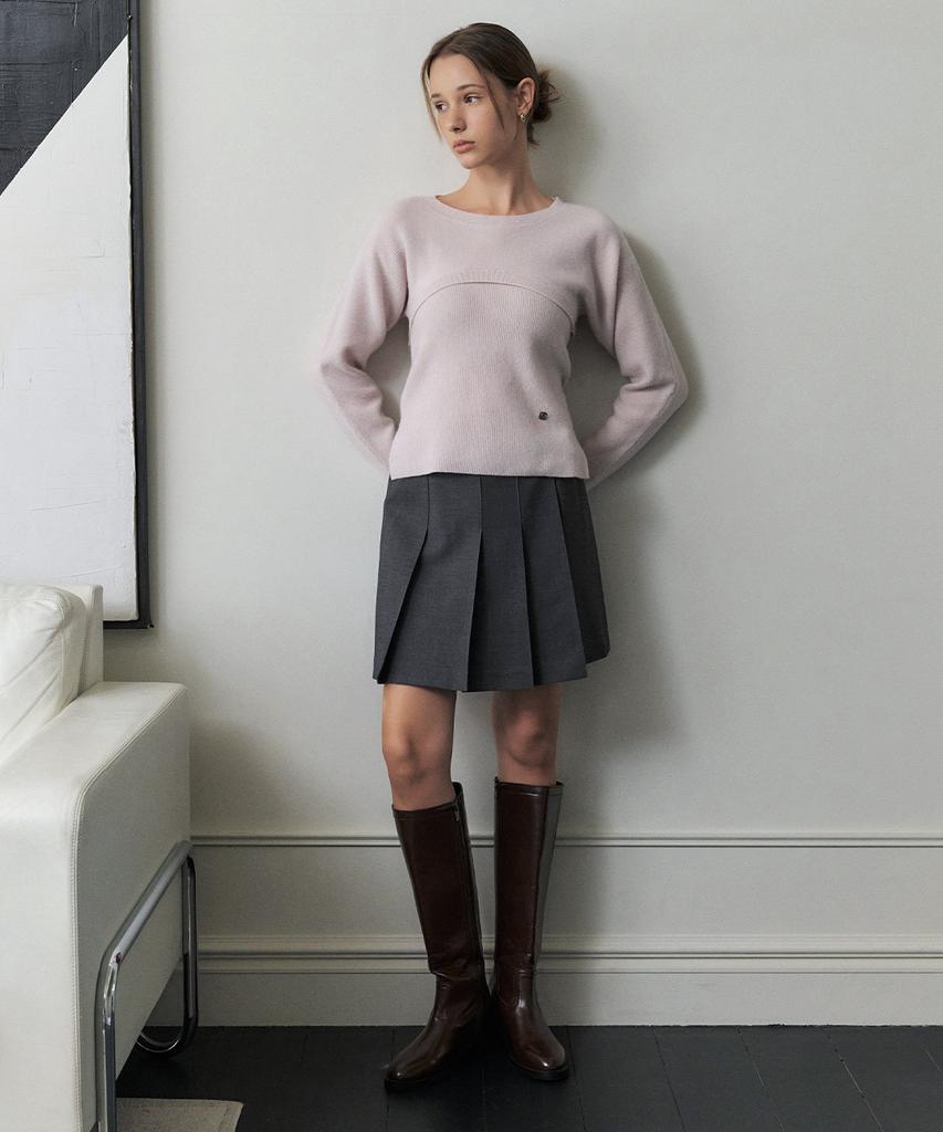 Artid Tab Point Wool Pleated Skirt_Grey
